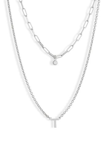 Meshmerise Diamond Initial Charm Necklace In Metallic