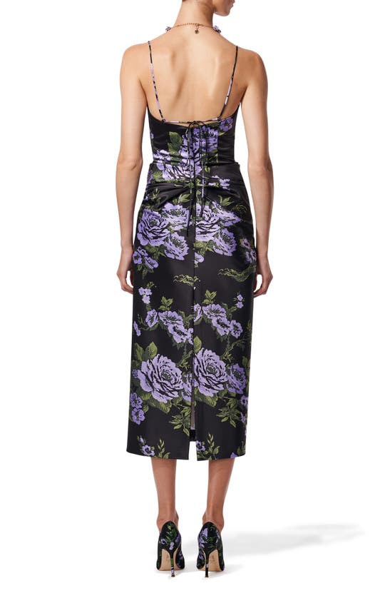 Shop Carolina Herrera Floral Print Cowl Neck Midi Dress In Black Multi