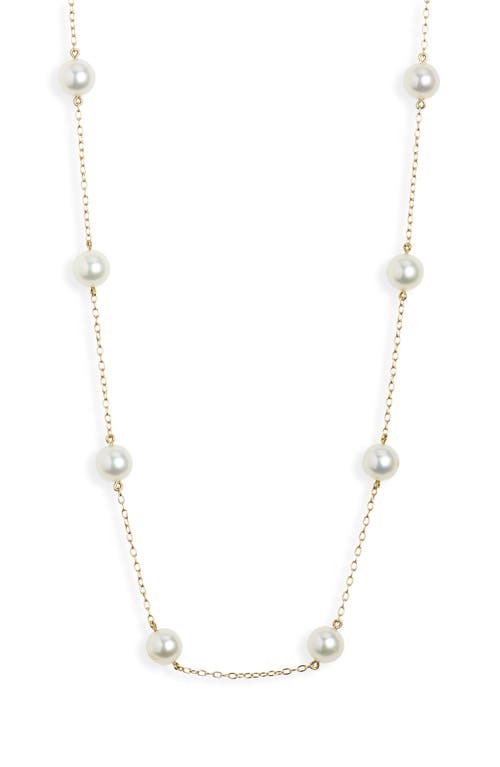 Genuine Ayoka Pearl Station Necklace in Yellow Gold