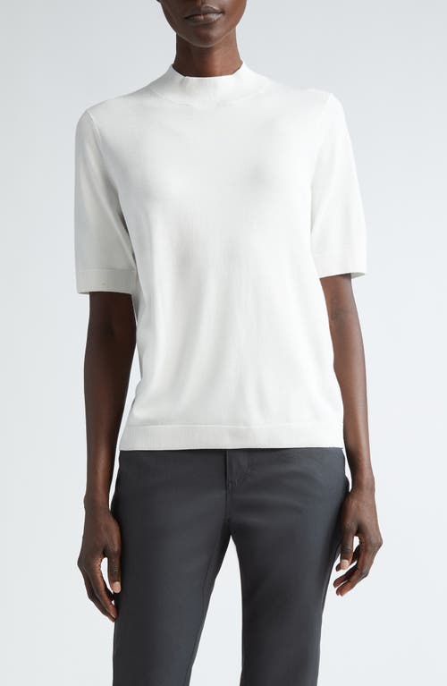 Shop Lafayette 148 New York Mock Neck Short Sleeve Sweater In Cloud