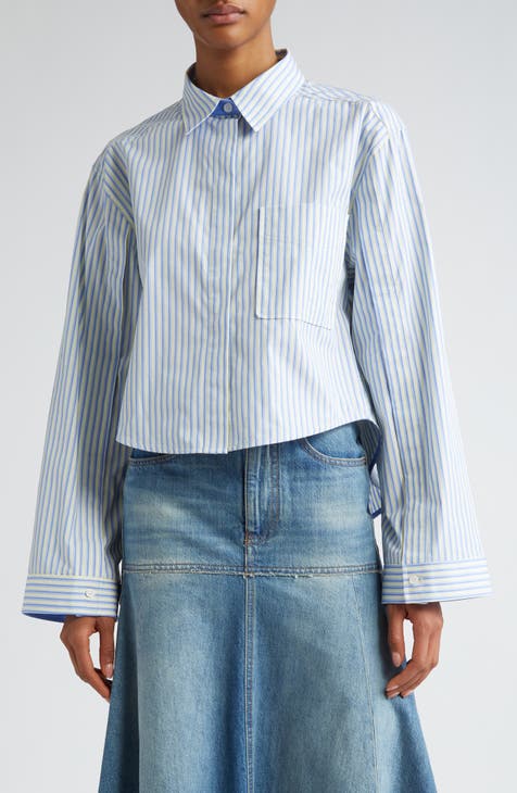 Stripe Crop High-Low Organic Cotton Button-Up Shirt