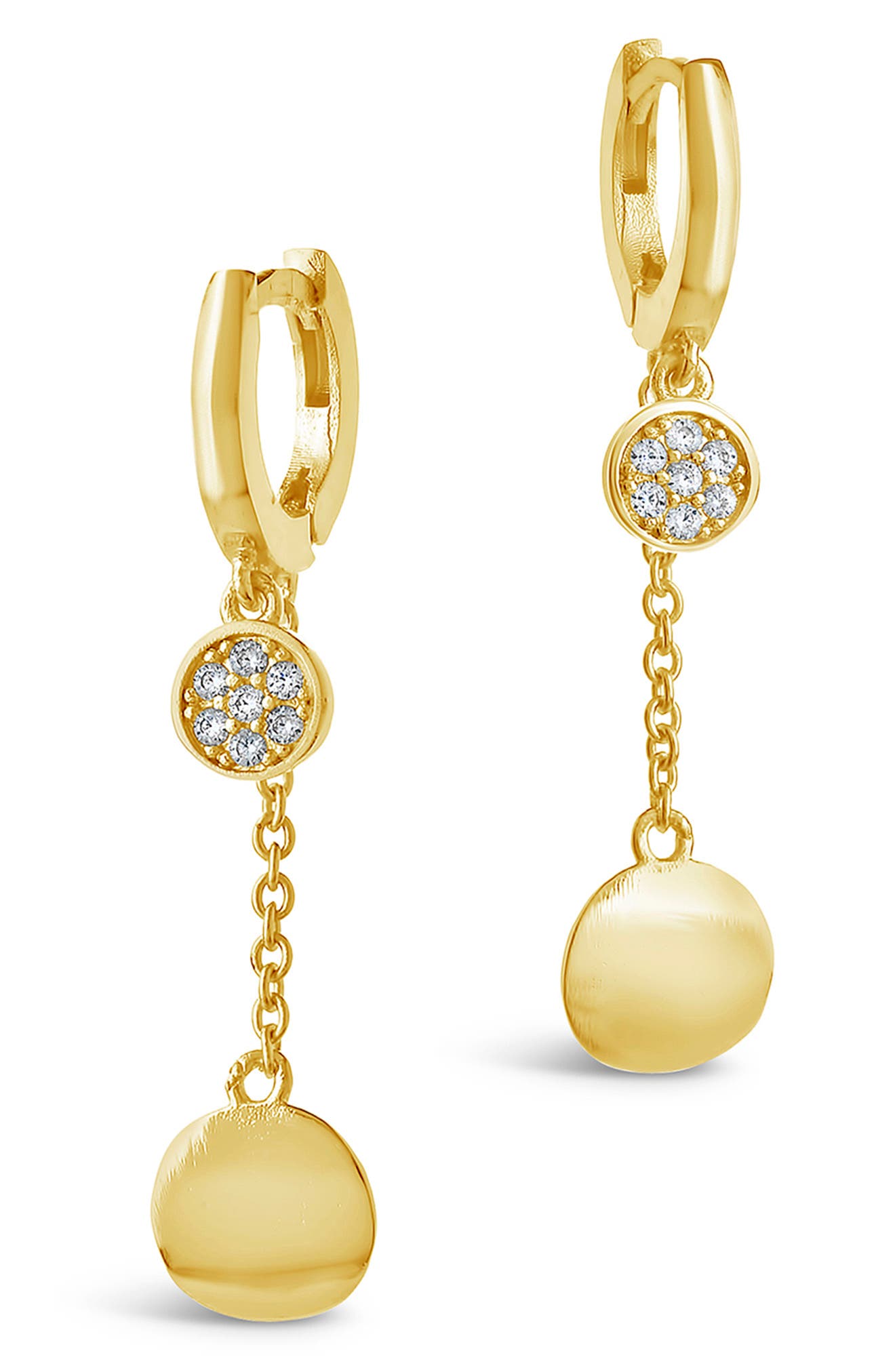 Sterling Forever Cz  Pave Double Disk Charm & Huggie Hoop Earrings In Gold