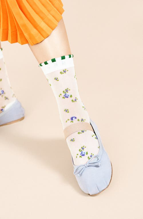 Shop Hansel From Basel Ashley Floral Sheer Crew Socks In White