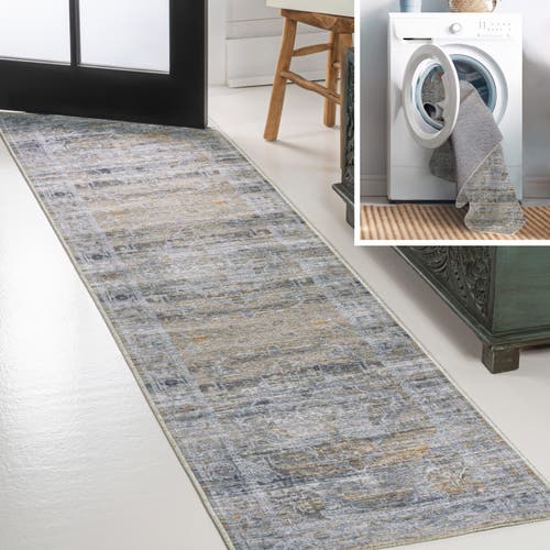 Jonathan Y Alanya Ornate Medallion Machine-washable Area Rug In Gray/mustard