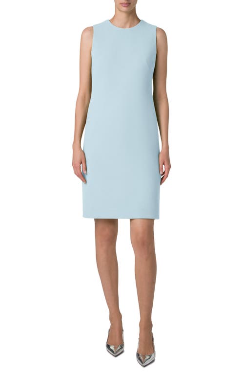 Akris Virgin Wool Crepe Sheath Dress in Stone Blue 