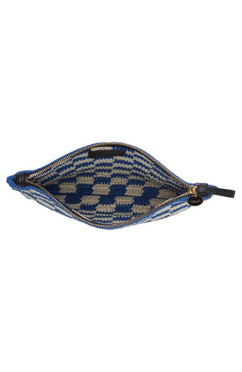 Shop Clare V . Crochet Cotton Foldover Clutch In Cobalt/cream Crochet Checker