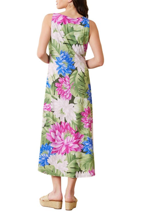 Shop Tommy Bahama Lotus Stretch Recycled Polyester Midi Dress In Banana Leaves