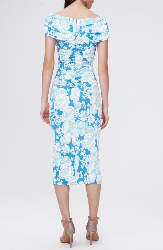 Shop Dvf Stephen Floral Portrait Neck Midi Dress In June Bloom Blue
