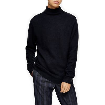 Topman Harlow Side Zip Funnel Neck Sweater, Blue