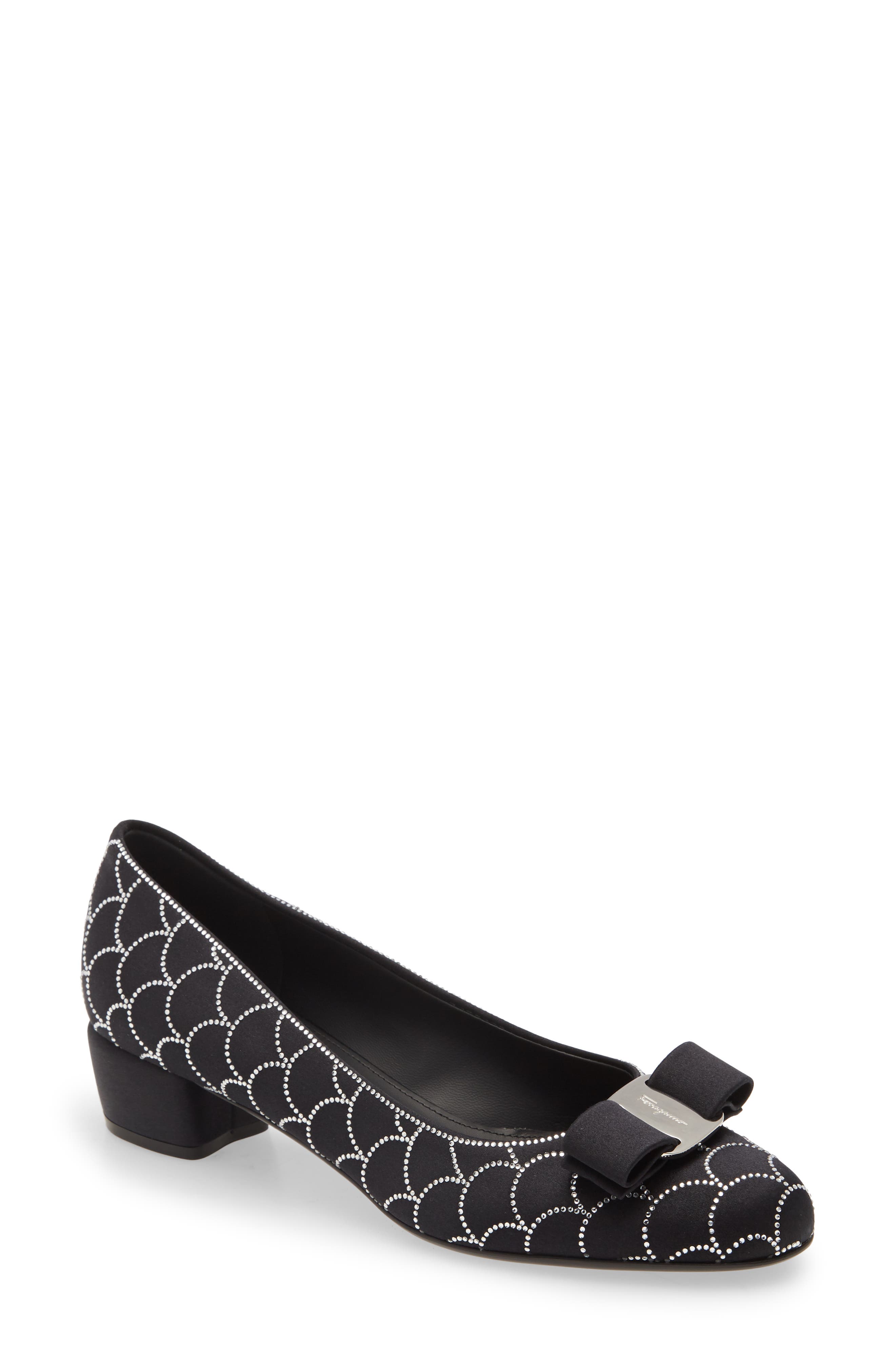 Salvatore Ferragamo Vara Crystal-embellished Satin Pumps In Black Silver |  ModeSens