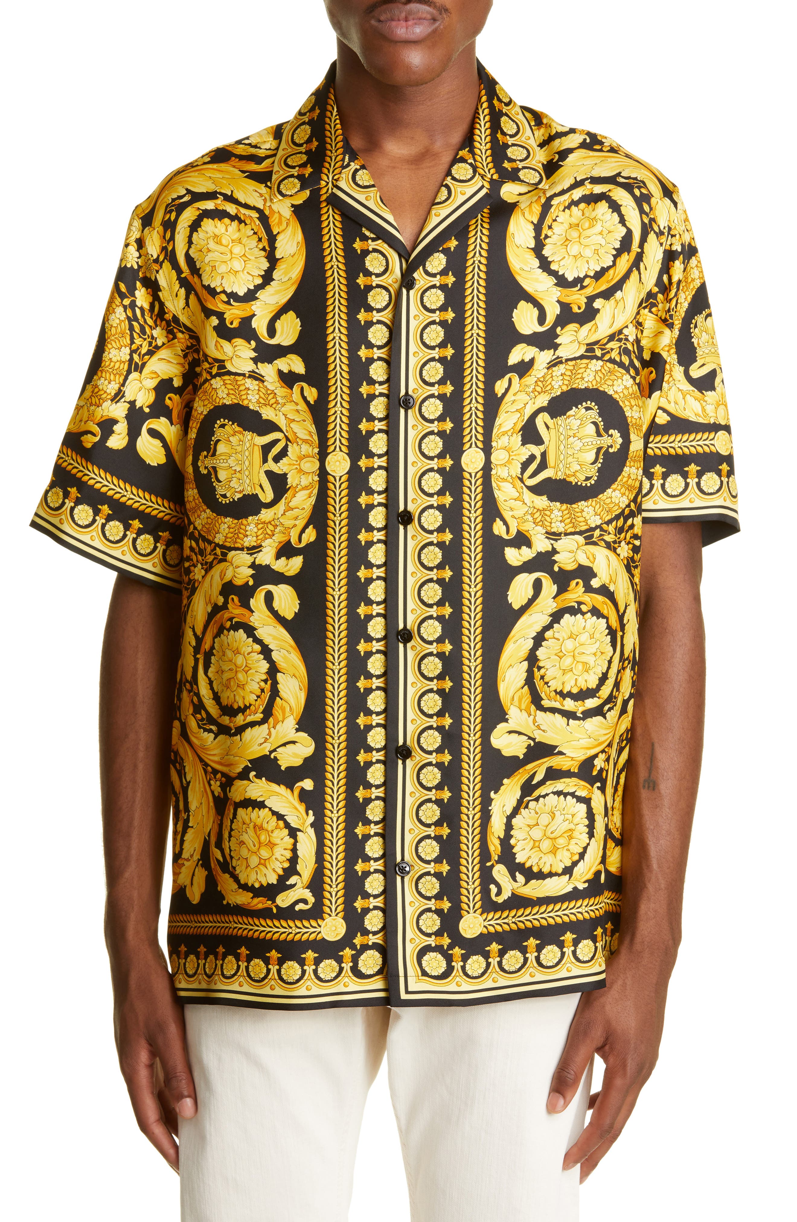Versace Barocco-print checked shirt - Neutrals
