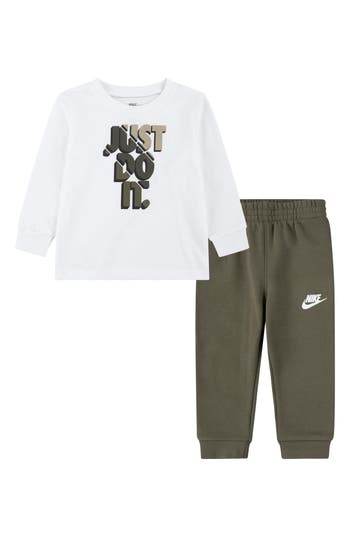 Nike Kids' Long Sleeve Graphic T-shirt & Fleece Joggers Set In Medium Olive