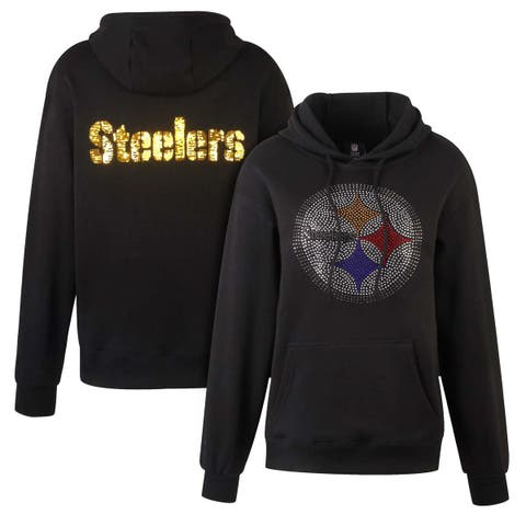 Women's Cuce Black Pittsburgh Steelers Rhinestone Logo Wordmark ...