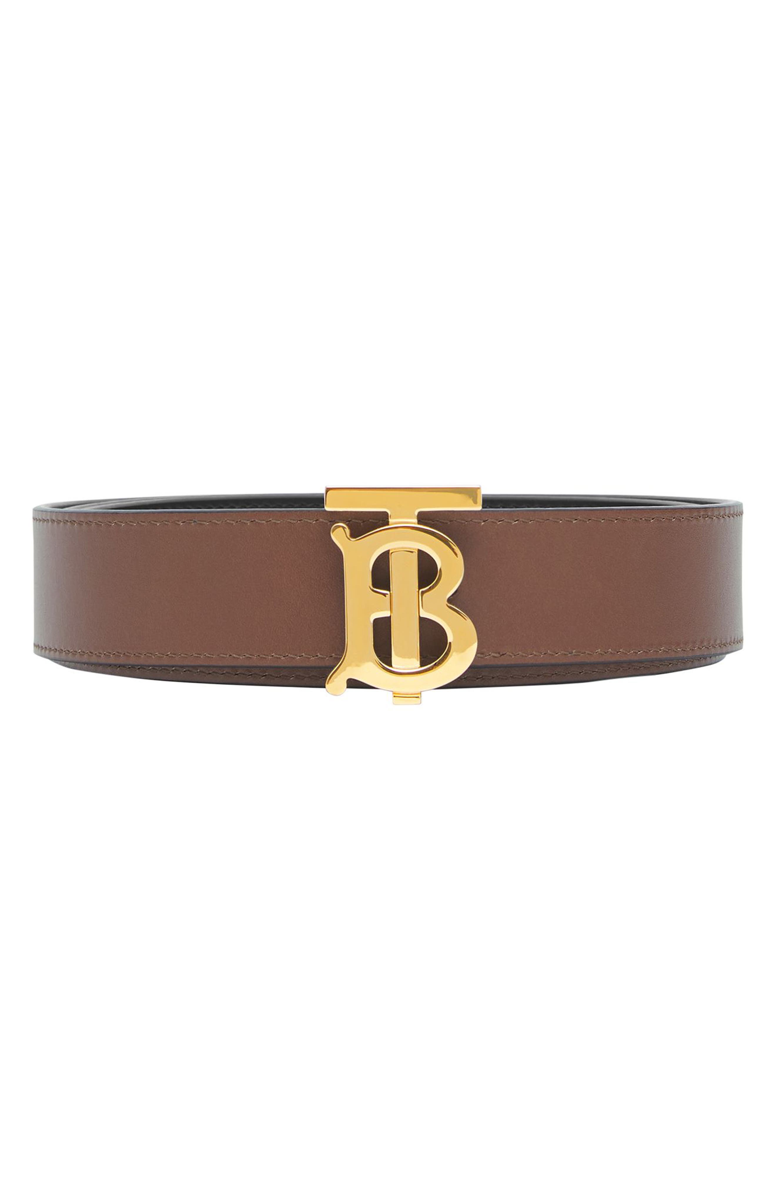 BURBERRY TB 30 Reversible Leather Belt in Black /Tan /Gold
