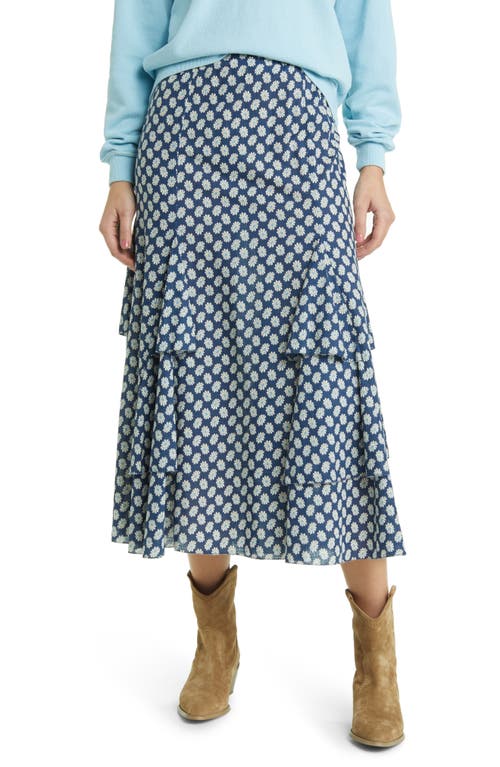 The Curtsy Floral Ruffle Cotton Midi Skirt in Mini Evening Daisy