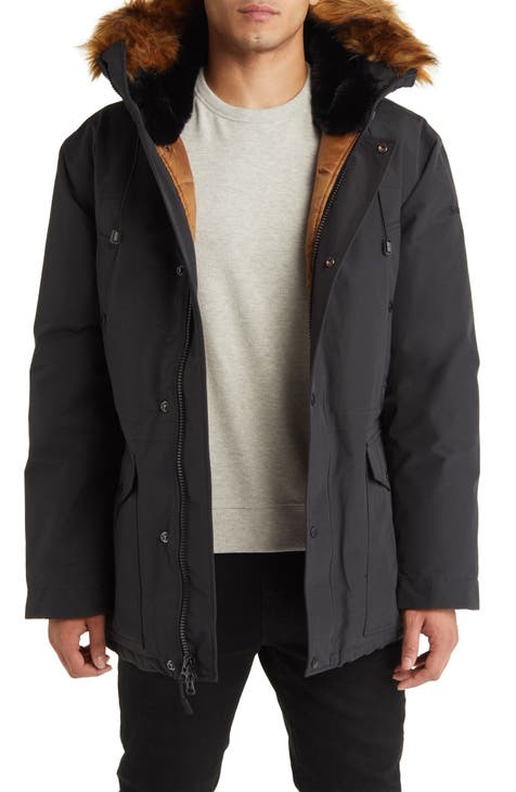 Hollister Faux Fur Trim Hooded Heavyweight Parka Coat In Brown for Men