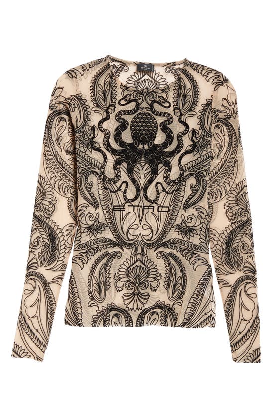Shop Etro Octopus Long Sleeve Mesh Top In Sand