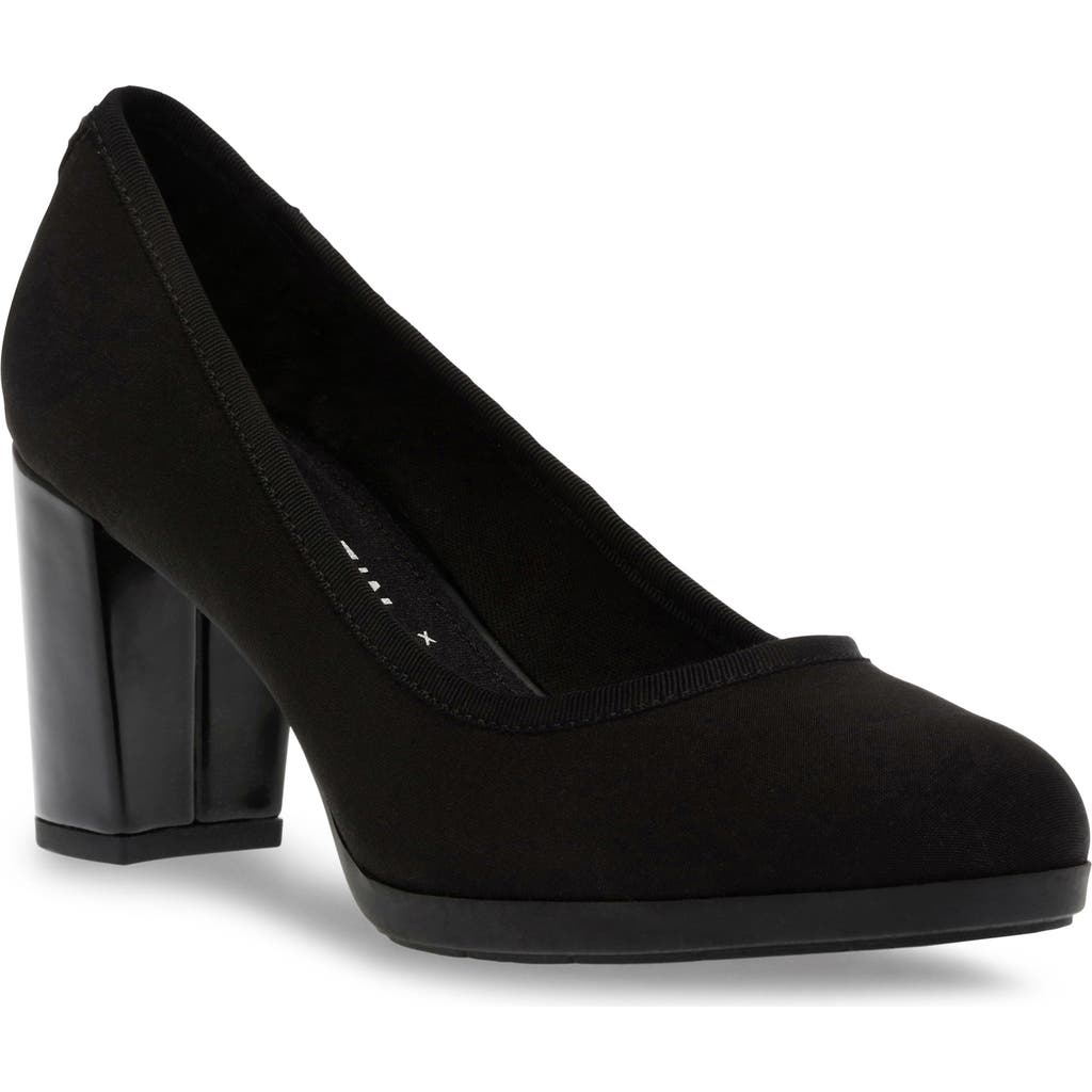 Shop Anne Klein Castana Round Toe Block Heel Pump In Black Stretch