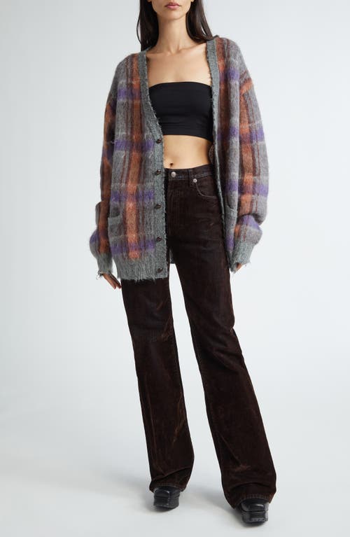 R13 Mohair Boyfriend Cardigan Multi Mohair Plaid In Brown//orange