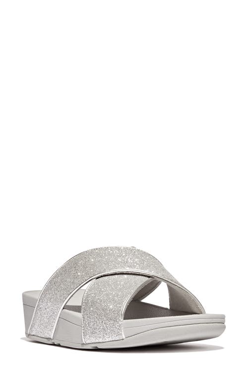 FitFlop Lulu Glitterdust Platform Wedge Slide Sandal in Silver 