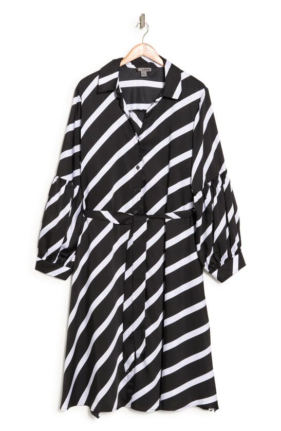 By Design Castaway Stripe Long Sleeve Shirtdress In Black And White Combo