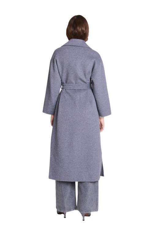 Shop Maje Long Double-faced Coat With Belt In Grey