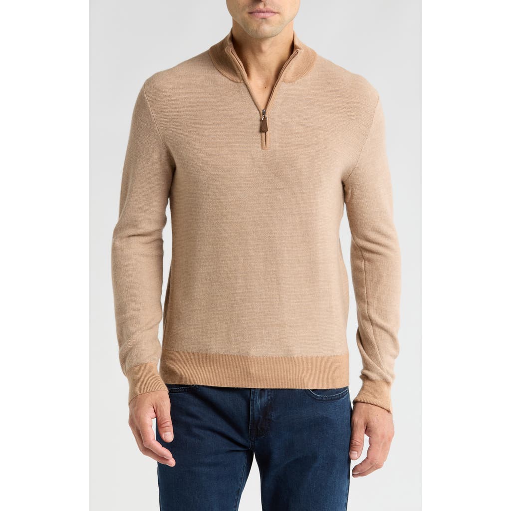 Bruno Magli Men's Classic Fit Striped Merino Wool Quarter Zip Sweater In Camel Beige