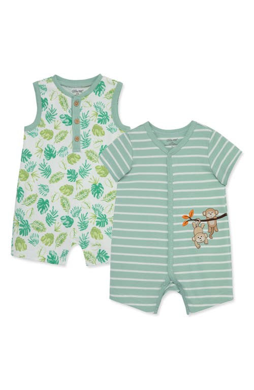 Shop Little Me Monkey Print 2-pack Rompers In Green