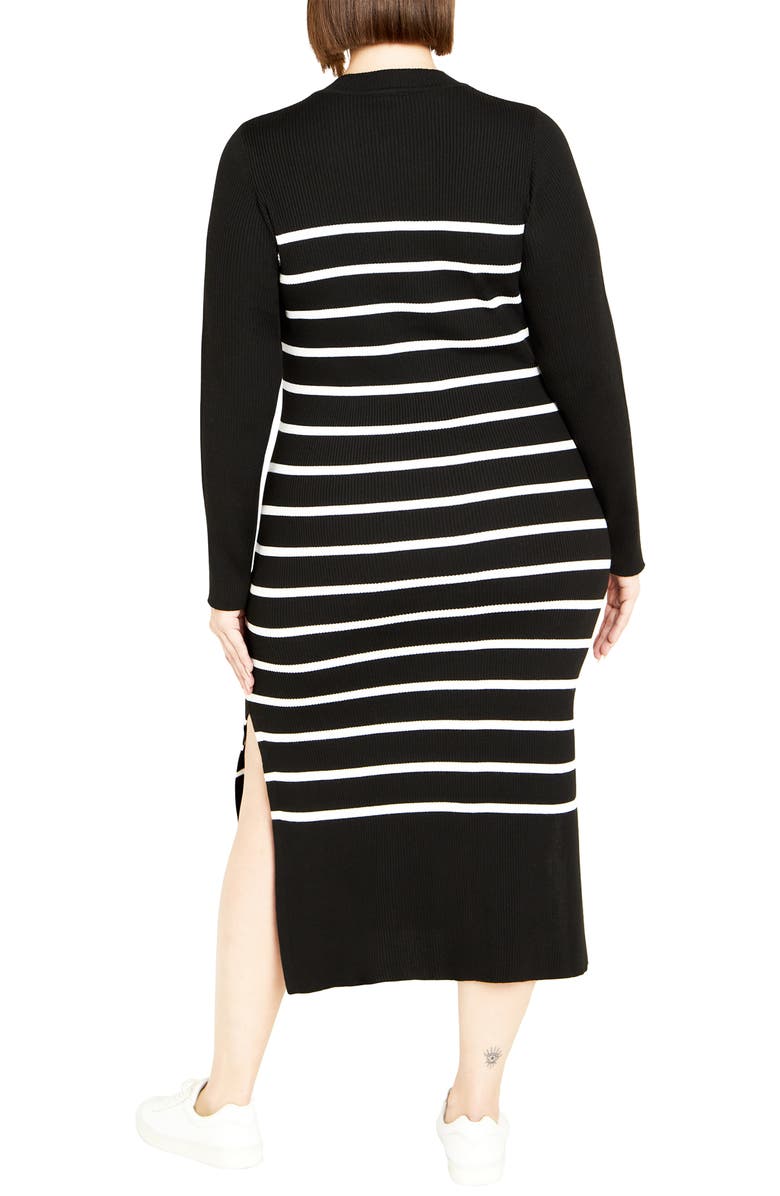 City Chic Maddie Stripe Long Sleeve Rib Dress, Alternate, color, Black/ White Stripe