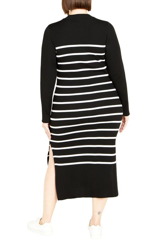 Shop City Chic Maddie Stripe Long Sleeve Rib Dress In Black/white Stripe