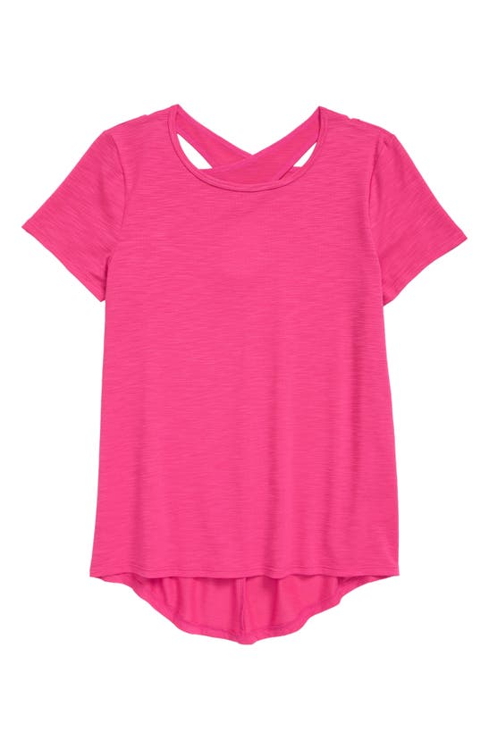 Zella Girl Kids' Crossback Cutout T-shirt In Pink Rouge