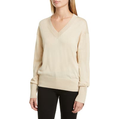 Burberry Navuloa Logo Tape Merino Wool & Silk Sweater, Beige