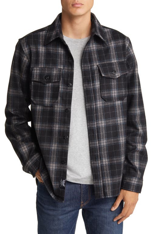 Plaid Wool Blend Button-Up Shirt Jacket in Black