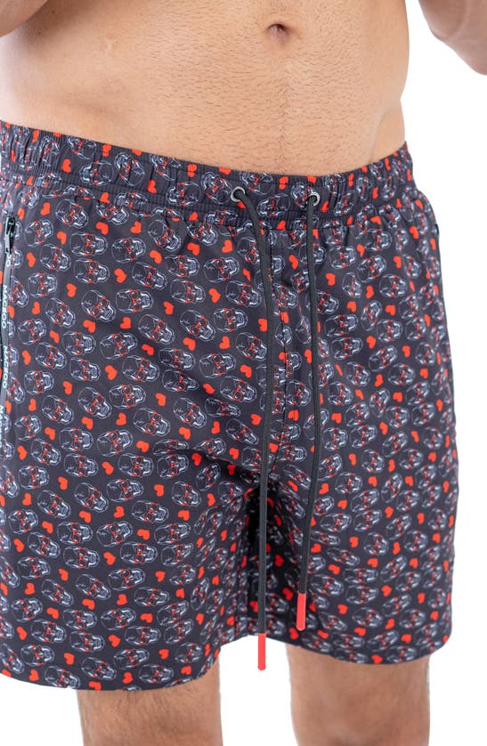 Maceoo Swim Lion Skull Heart Swim Trunks In Black