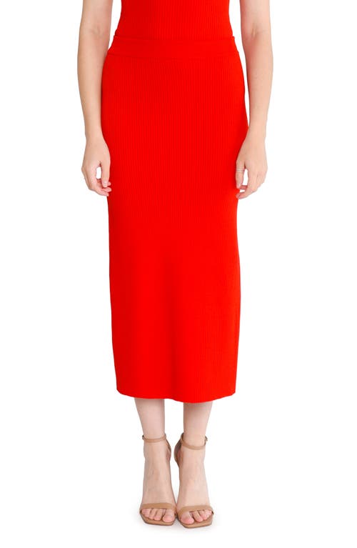 Elody Rib Knit Midi Skirt in Red