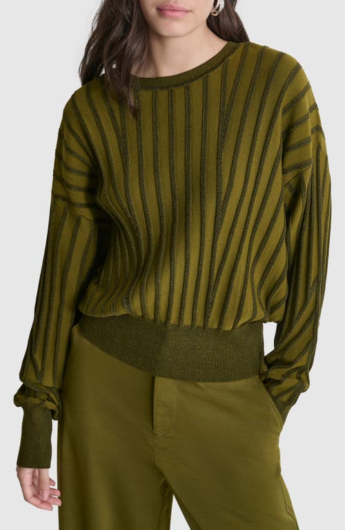 Shop Dkny Transfer Stitch Sweater In Dark Olive/black