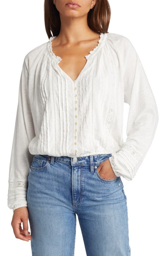 Lucky Brand Embroidered Peasant Blouse In Whisper White