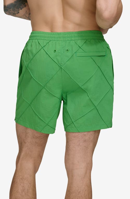 Shop Dkny Diamond Pintuck Swim Trunks In Green