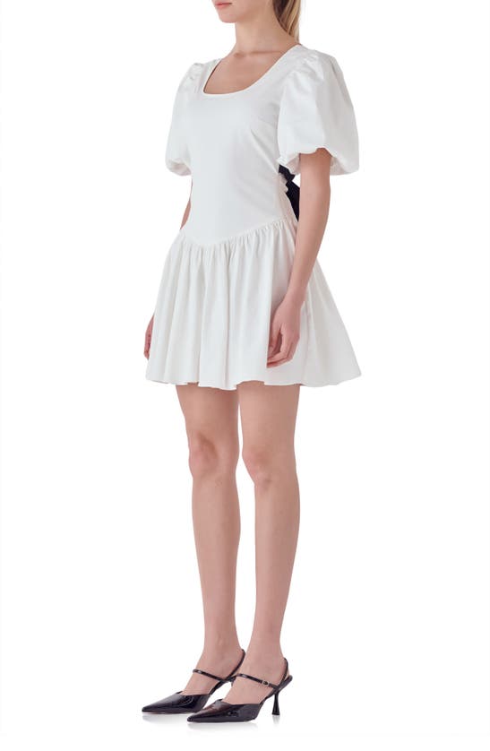 Endless Rose Contrast Bow Low Back Mini Dress In White/ Black