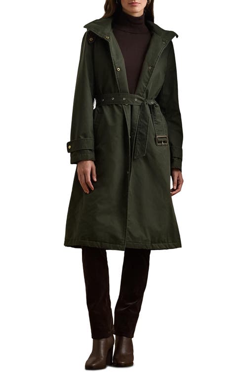 Shop Lauren Ralph Lauren Waxed Hooded Coat In Loden Black