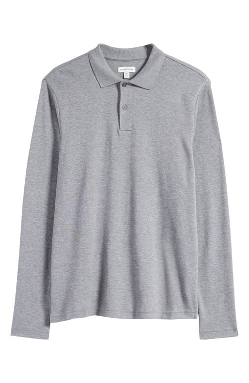 Shop Nordstrom Pima Cotton Long Sleeve Polo In Dark Grey Heather