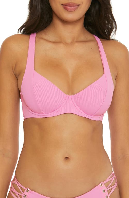 Becca Modern Edge Underwire Lace-Up Ribbed Bikini Top in Rosy