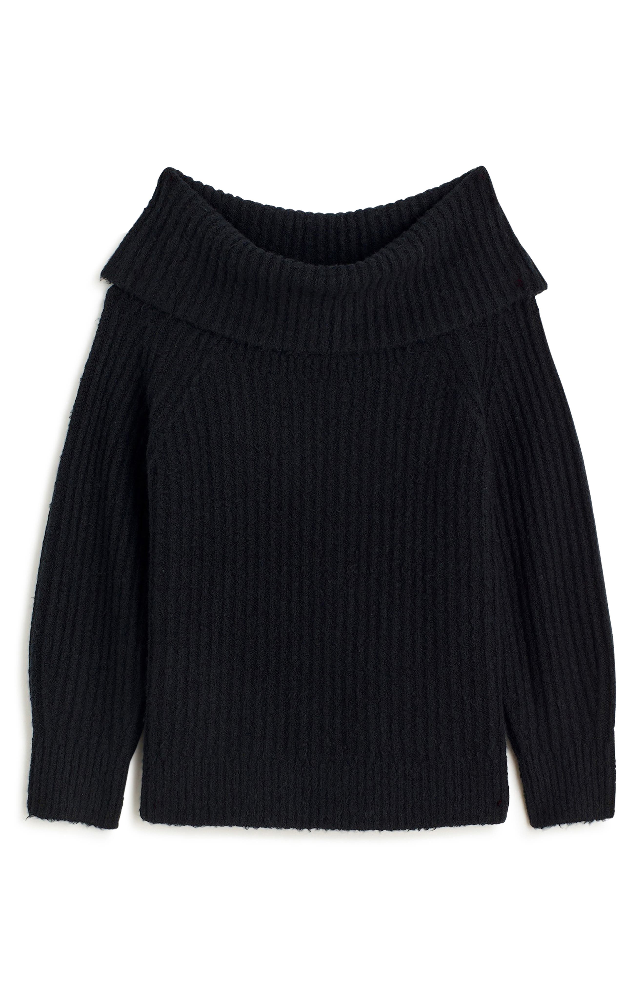 Madewell Off the Shoulder Cotton Blend Sweater in True Black 