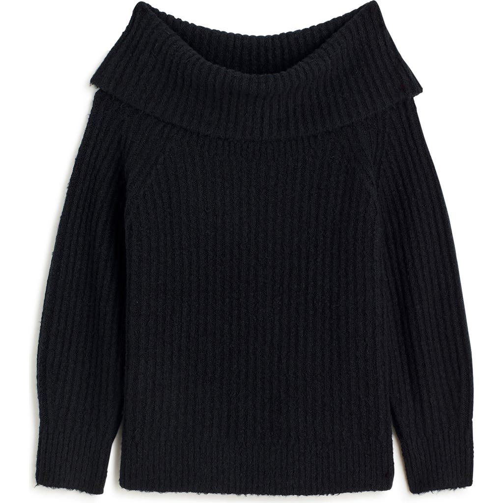 Madewell Off the Shoulder Cotton Blend Sweater in True Black