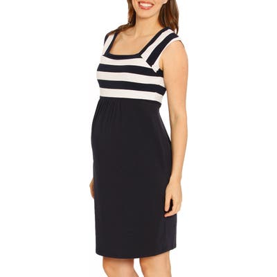 Angel Maternity Fitted Stripe Maternity Dress, Blue