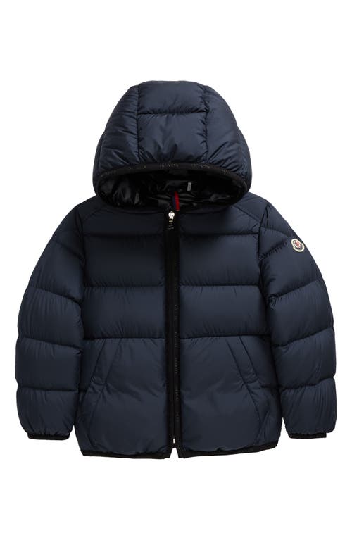 Shop Moncler Kids' Mattan Down Hooded Jacket In Blue