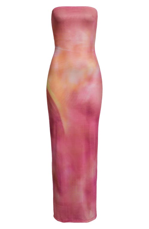 Rare London Tie Dye Strapless Mesh Gown In Pink