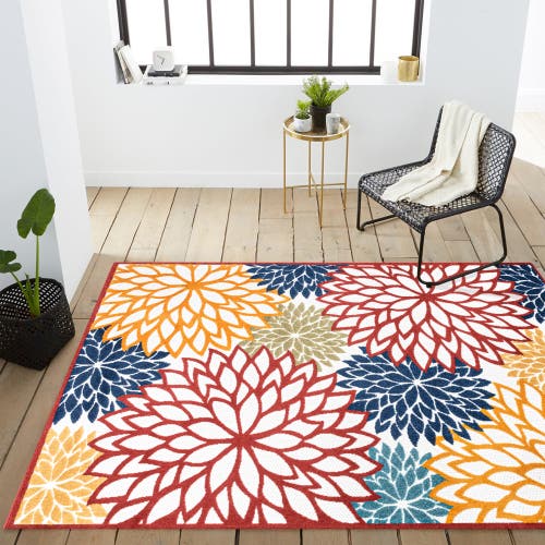 Jonathan Y Minori Floral High-low Indoor/outdoor Area Rug In Cream/red/blue