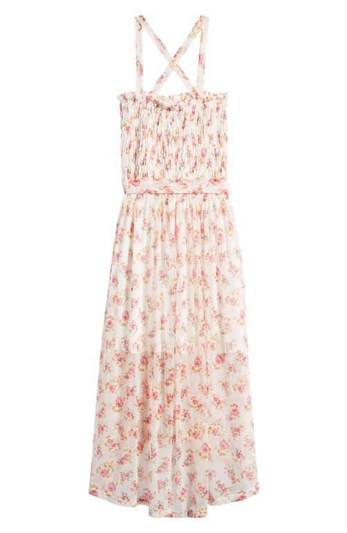 Ava & Yelly Kids' Floral Smocked Bodice High-low Sundress In Pink/white Multi