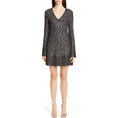 St. John Collection Bejeweled Long Sleeve Texture Knit Cocktail Dress, Black